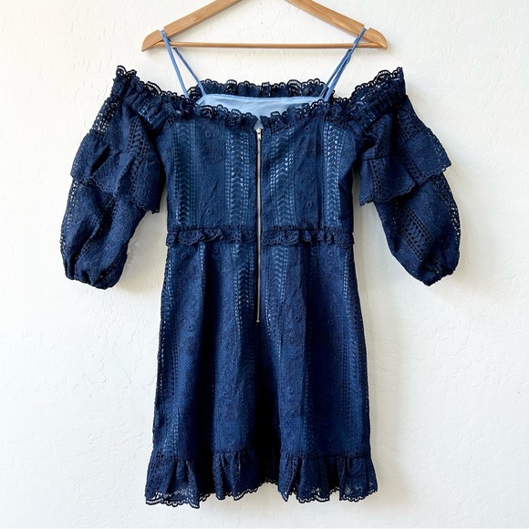 Parker Irma Lace Cold Shoulder Mini-Dress Dark Blue, Size 4, Excellent Condition - Picture 8 of 8